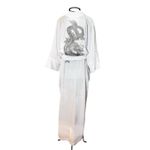 Kimono Yu Veludo Branco Dragão Ancestral Prata
