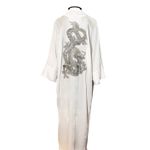 Kimono Yu Veludo Branco Dragão Ancestral Prata