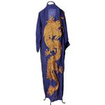 Kimono Nami Crepe Azul Royal Dragão Gigante Cobre 