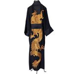 Kimono Tsuki Viscose Georgete Preto Dragão Gigante Cobre