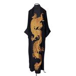 Kimono Tsuki Viscose Georgete Preto Dragão Gigante Cobre
