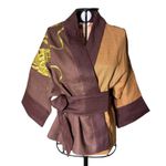 Kimono Yang Linho Coleção Terras Patchwork3 Abraço do Dragão Cobre