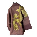 Kimono Yang Linho Coleção Terras Patchwork3 Abraço do Dragão Cobre