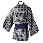Kimono Yang Tweed Índigo Dragão Imperial Prata