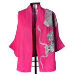 Kimono Yang Linho Pink Abraço Do Dragão Prata 