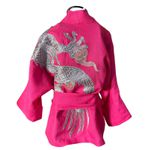 Kimono Yang Linho Pink Abraço Do Dragão Prata 