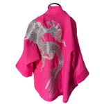 Kimono Yang Linho Pink Abraço Do Dragão Prata 