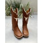 BOTA TEXANA EM COURO RECORTE TOURO BRANCO