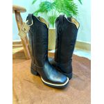 BOTA TEXANA EM COURO PRETO BORDADO ALL BLACK CRUZ E FLORÃO