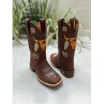 BOTA TEXANA EM COURO MARROM BORDADO TOURO LARANJA