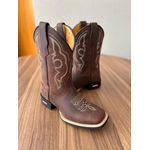 BOTA TEXANA EM COURO MARROM BÁSICA BORDADO BEGE CANO TRADICIONAL