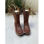 BOTA TEXANA EM COURO MARROM BÁSICA BORDADO BEGE CANO TRADICIONAL