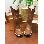 BOTA TEXANA EM COURO HORSE NESCAU BORDADO CAVALO E TOURO LARANJA