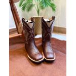 BOTA TEXANA EM COURO LATEGO MARROM BÁSICA BORDADO BEGE CANO TRADICIONAL