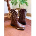 BOTA TEXANA EM COURO LATEGO MARROM BÁSICA BORDADO BEGE CANO TRADICIONAL