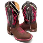 BOTA TEXANA EM COURO BORDADO ARAME ROSA