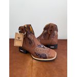 BOTINA CANO MÉDIO EM COURO MARROM BORDADO TRIBAL AZUL