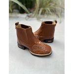 BOTINA EM COURO MUSTANG BORDADO TRIBAL LARANJA