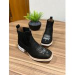 BOTINA EM COURO ESCAMA DE PEIXE PRETO SOLADO BRANCO