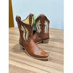 BOTA TEXANA EM COURO MUSTANG BORDADO BEGE CANO CAPOTINHA BICO FINO MADEIRA COM METAIS