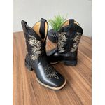 BOTA TEXANA EM COURO PRETO CANO CAPOTINHA BORDADO RAMOS BEGE