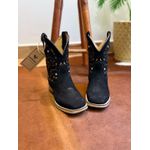 BOTA TEXANA CANO CAPOTINHA EM COURO NOBUCK PRETO BORDADO LARANJA METAIS STRASS SOLADO DE MADEIRA