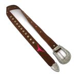 CINTO EM COURO BORDADO TOURO ROSA COM STRASS
