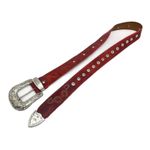 CINTO EM COURO VERMELHO BORDADO FERRADURA COM STRASS 