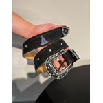 CINTO EM COURO PRETO BORDADO NOSSA SENHORA AZUL COM STRASS 