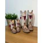 COMBO TEXANAS MÃE E FILHA EM COURO TOURO RECORTE ROSA E LASER CAVALO PINTADO COM TRICE E CORDINHAS