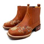 COMBO BOTINA + CINTO EM COURO HORSE TELHA BORDADO FLORES COM STRASS 