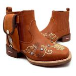 COMBO BOTINA + CINTO EM COURO HORSE TELHA BORDADO FLORES + BAINHA + CANIVETE