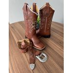 COMBO BOTA TEXANA EM COURO MUSTANG BORDADO CRUZ + CINTO
