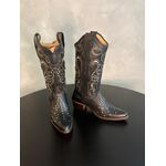 COMBO BOTA TEXANA LASER COM METAIS BICO FINO + CINTO EM COURO PRETO COM NOME PERSONALIZADO