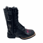 KIT COTURNO COUNTRY COURO PRETO BORDADO ROSA + BAINHA 2 EM 1 + FACA + FRANJA