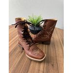 COTURNO EM COURO MUSTANG BORDADO FLORES E FLORÃO BEGE COM FRANJA
