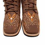 COTURNO COUNTRY EM COURO MARROM TRIBAL LARANJA