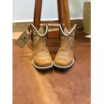 BOTINA INFANTIL EM COURO HORSE HAVANA BORDADO FLORES BEGE