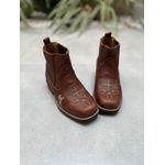 BOTINA INFANTIL EM COURO MARROM BORDADO FLORÃO + CAVALO