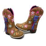 TEXANA INFANTIL EM COURO BORDADOS FLORES COLORIDAS