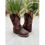 TEXANA INFANTIL EM COURO MARROM BORDADO CAVALO ROSA E NOME PERSONALIZADO 