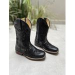 TEXANA INFANTIL EM COURO PRETO BORDADO ALL BLACK COM METAIS 