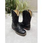 TEXANA INFANTIL EM COURO PRETO BORDADO ALL BLACK COM METAIS 