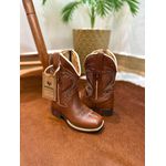 BOTA TEXANA INFANTIL EM COURO MUSTANG BORDADO PONTILHADO AZUL