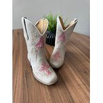 TEXANA INFANTIL EM COURO OFF WHITE BORDADO NOSSA SENHORA E CRUZ ROSA E BEGE