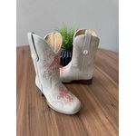 TEXANA INFANTIL EM COURO OFF WHITE BORDADO NOSSA SENHORA E CRUZ ROSA E BEGE