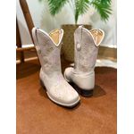 TEXANA INFANTIL EM COURO OFF WHITE BORDADO NOSSA SENHORA E FLORES ROSA CLARO E BEGE