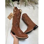 PRONTA ENTREGA - BOTA TEXANA EM COURO HORSE NESCAU BORDADO RAMOS MARROM COM METAIS STRASS