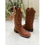 PRONTA ENTREGA - BOTA TEXANA EM COURO HORSE NESCAU BORDADO RAMOS MARROM COM METAIS STRASS