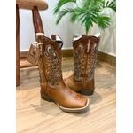 PRONTA ENTREGA - BOTA TEXANA EM COURO CARAMELO A LASER GLITTER DOURADO FLORAO